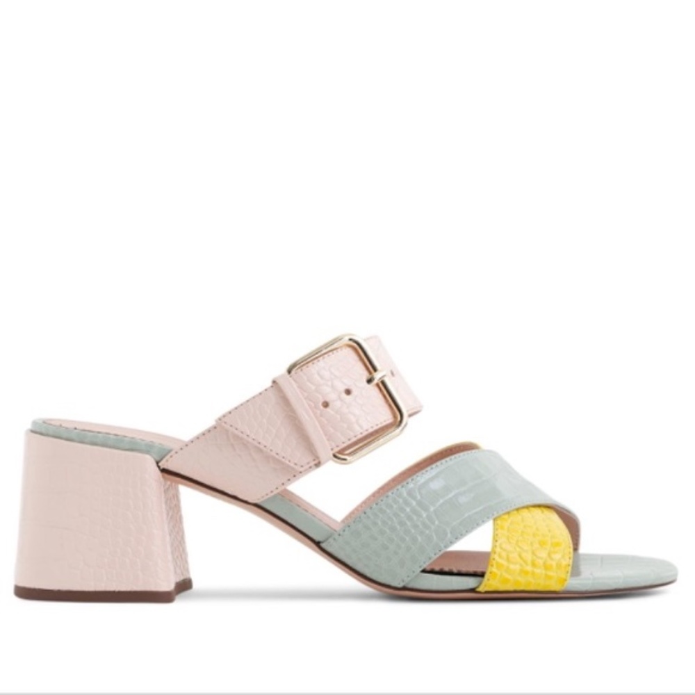 NEW J.Crew Penny pastel croc leather embossed heeled sandals Size 10 - Picture 2 of 8